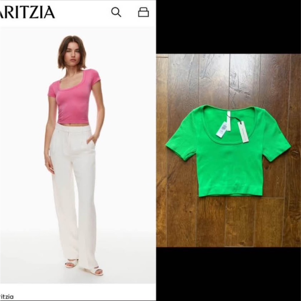 🍀 NWT Aritzia Rib Knit Scoop Neck Crop Top Shirt. Gloss Green. Small